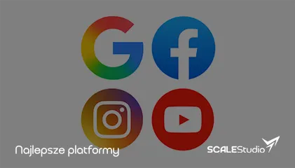 Ikony Facebook, Instagram, Google i YouTube zestawione w wizualizacji ScaleStudio